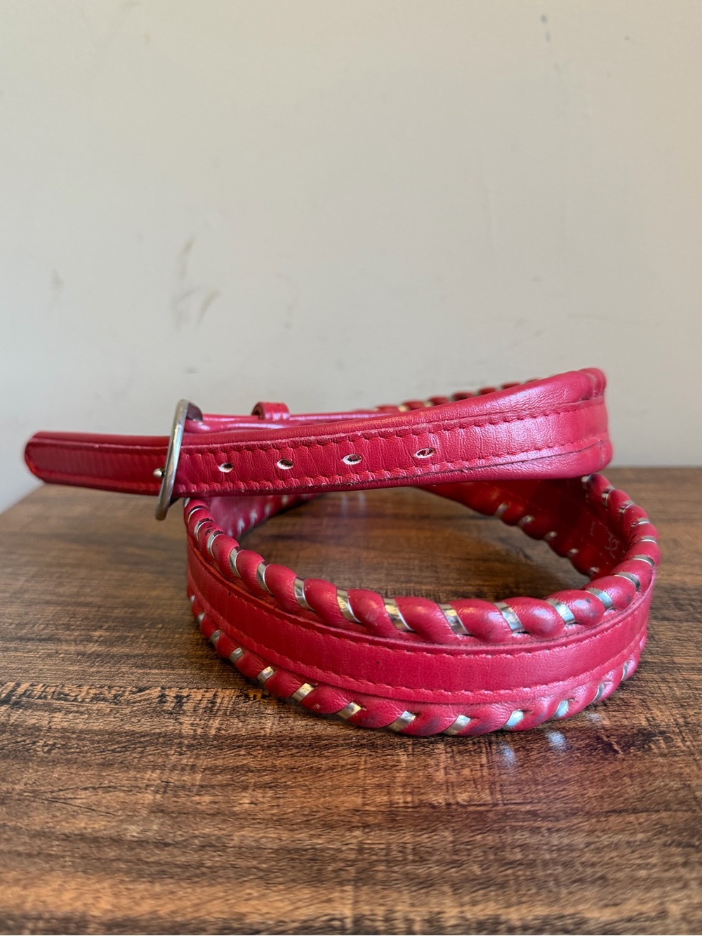 Vintage Justin Red Leather Belt With Silver Details -Sz 32